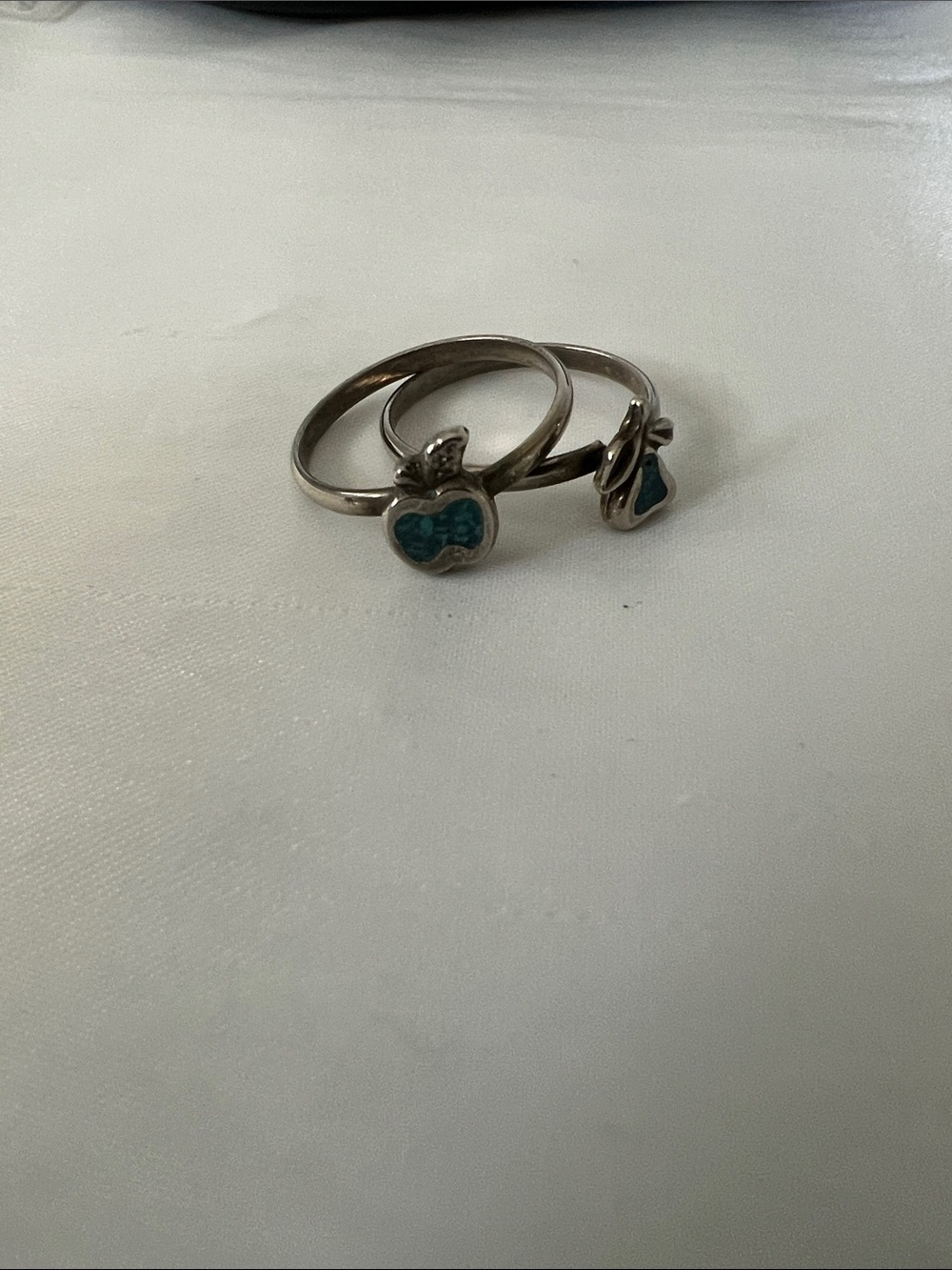 Sterling Silver Stackable Apple & Pear Rings with Turquoise Inlay set - Picture 2 of 6